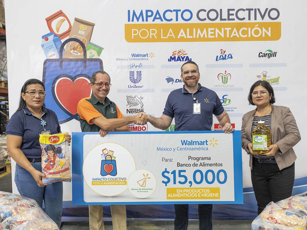 Walmart, sus socios comerciales y empresas aliadas del Banco de Alimentos otorgaron 7.8 millones de córdobas en productos de primera necesidad. 128 mil libras de productos para el Banco de Alimentos de Nicaragua